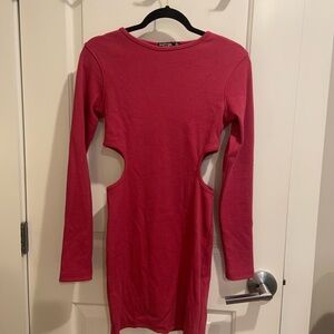 Pink Cutout Long Sleeve Dress